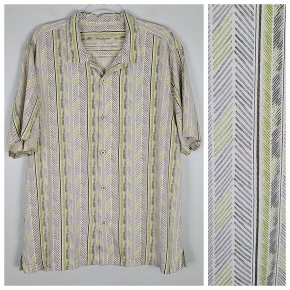 Tommy Bahama Silk Rayon Short Sleeve Camp Button Up Shirt Green Gray Size XL - Picture 1 of 15